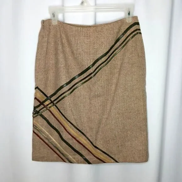 Express Wool Blend Pencil Skirt Lined Retro Y2K Vntage Leather Detail Womens 5/6 - Picture 2 of 6